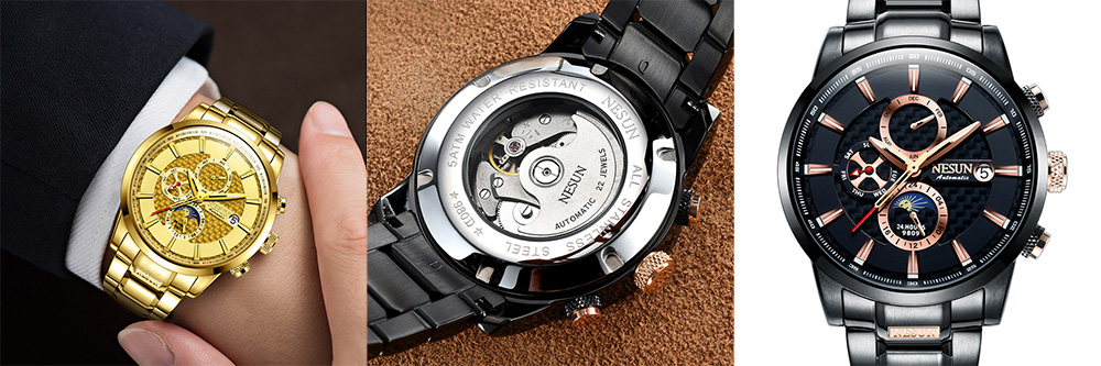 Nesun MS9809 Stainless Steel Band Automatic Mechanical Men Watch