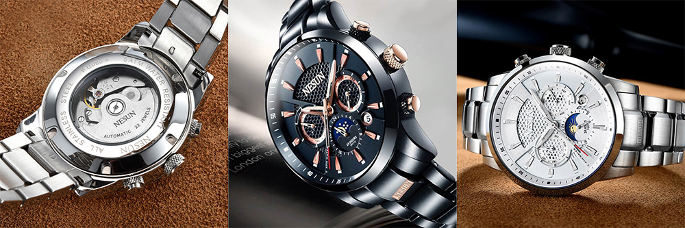 Nesun MS9807 Stainless Steel Band Automatic Mechanical Men Watch