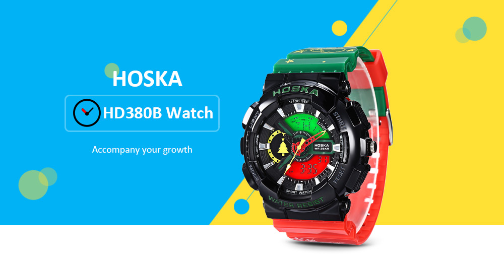 HOSKA HD038B Kid Sports Watch Double Movt Alarm Stopwatch Backlight Date 24 Hours Display Wristwatch for Children