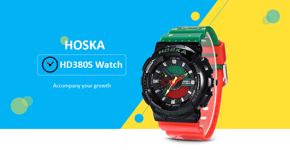 HOSKA HD038S Kid Sports Watch Double Movt Alarm Stopwatch Backlight Date 24 Hours Display Wristwatch for Children