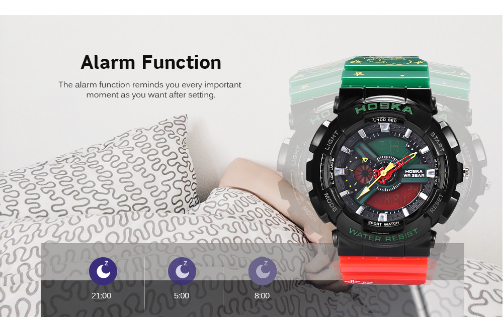 HOSKA HD038S Kid Sports Watch Double Movt Alarm Stopwatch Backlight Date 24 Hours Display Wristwatch for Children