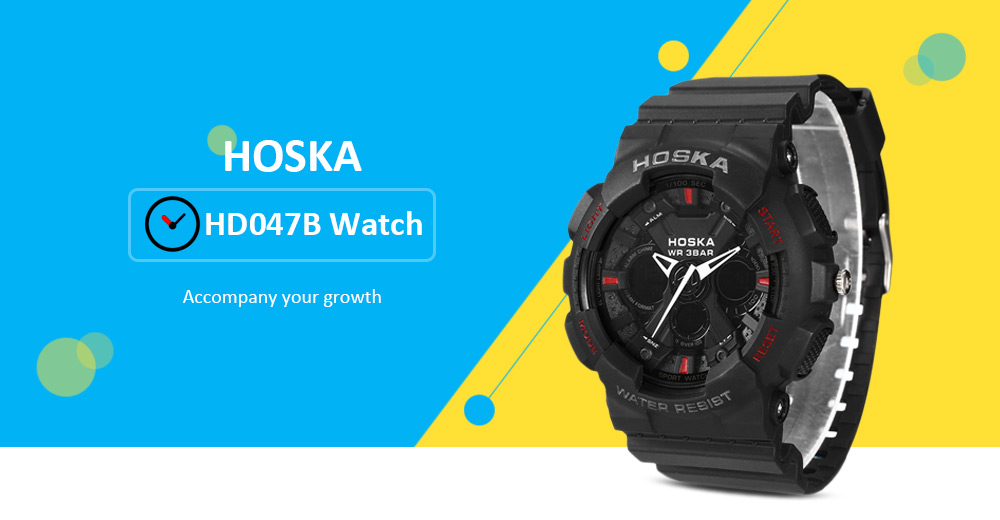 HOSKA HD047B Kid Sports Watch Double Movt Alarm Stopwatch Backlight Date 24 Hours Display Wristwatch for Children