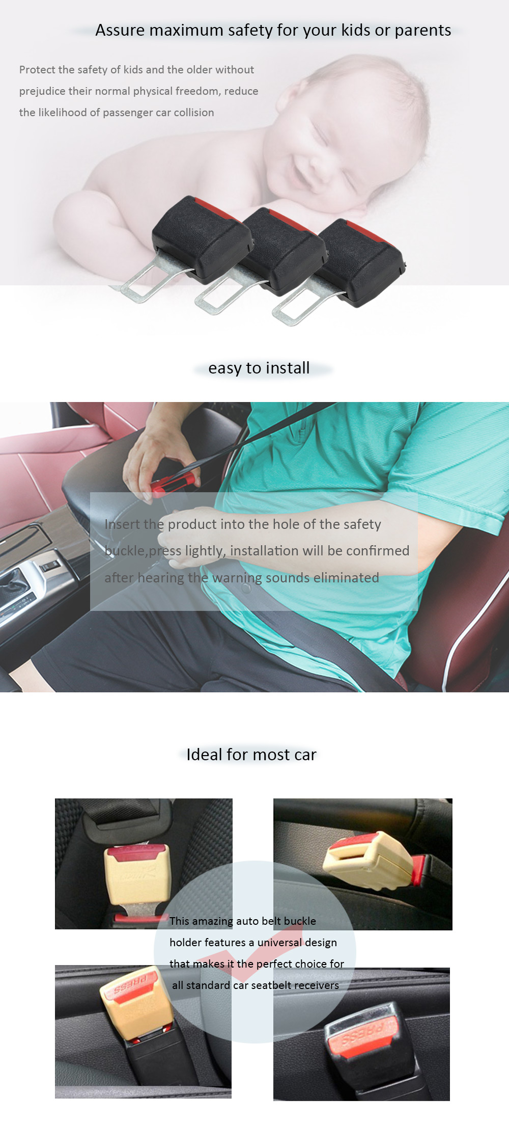 TFS - 08 Universal Car Seat Belt Clip Buckles Extender Auto Accessories 2pcs