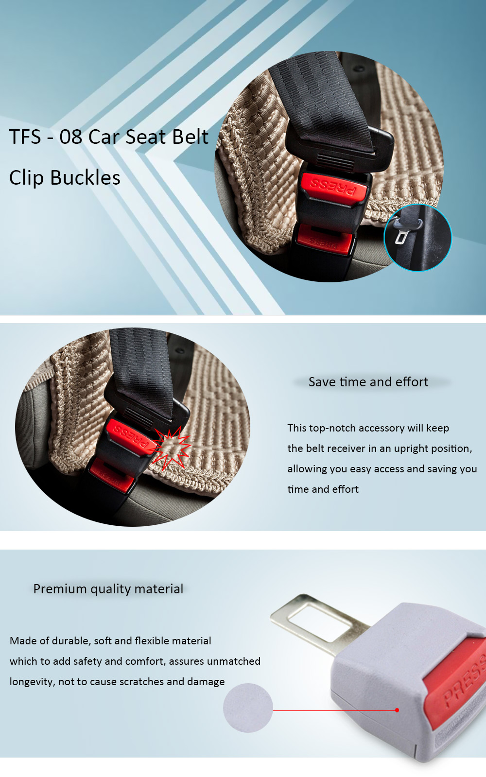 TFS - 08 Universal Car Seat Belt Clip Buckles Extender Auto Accessories 2pcs