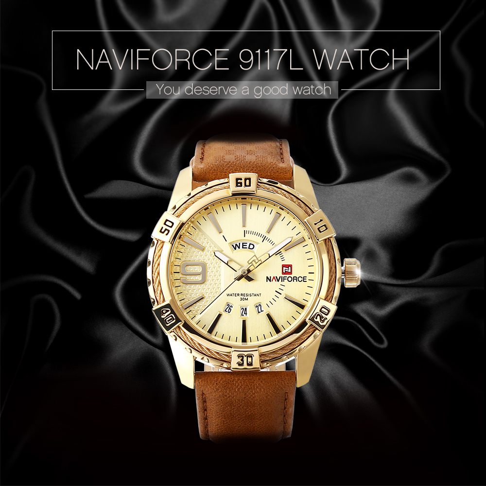 NAVIFORCE 9117L Male Wristwatch Water-resistance Business Quartz Watch with Date / Week Display