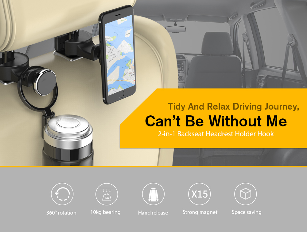Backseat Headrest Magnet Phone Holder / Hook