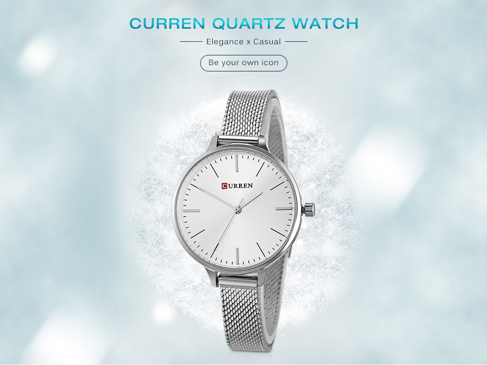 CURREN 9022 Female Quartz Watch Fashion Casual Stainless Steel Band Ultra-thin Wristwatch for Women