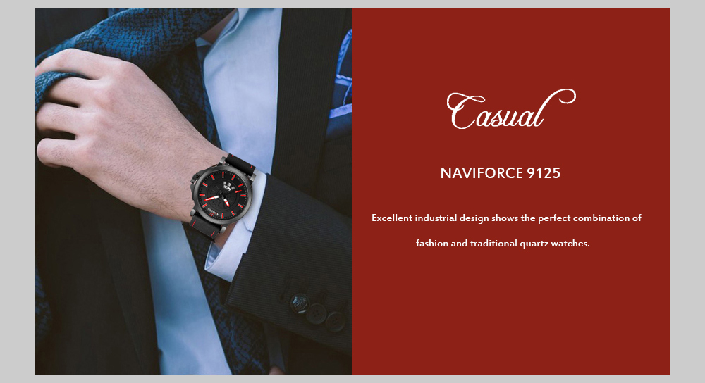 NAVIFORCE 9125 Male Calender Display Quartz Movt Watch Leather Strap Big Dial Wristwatch for Men
