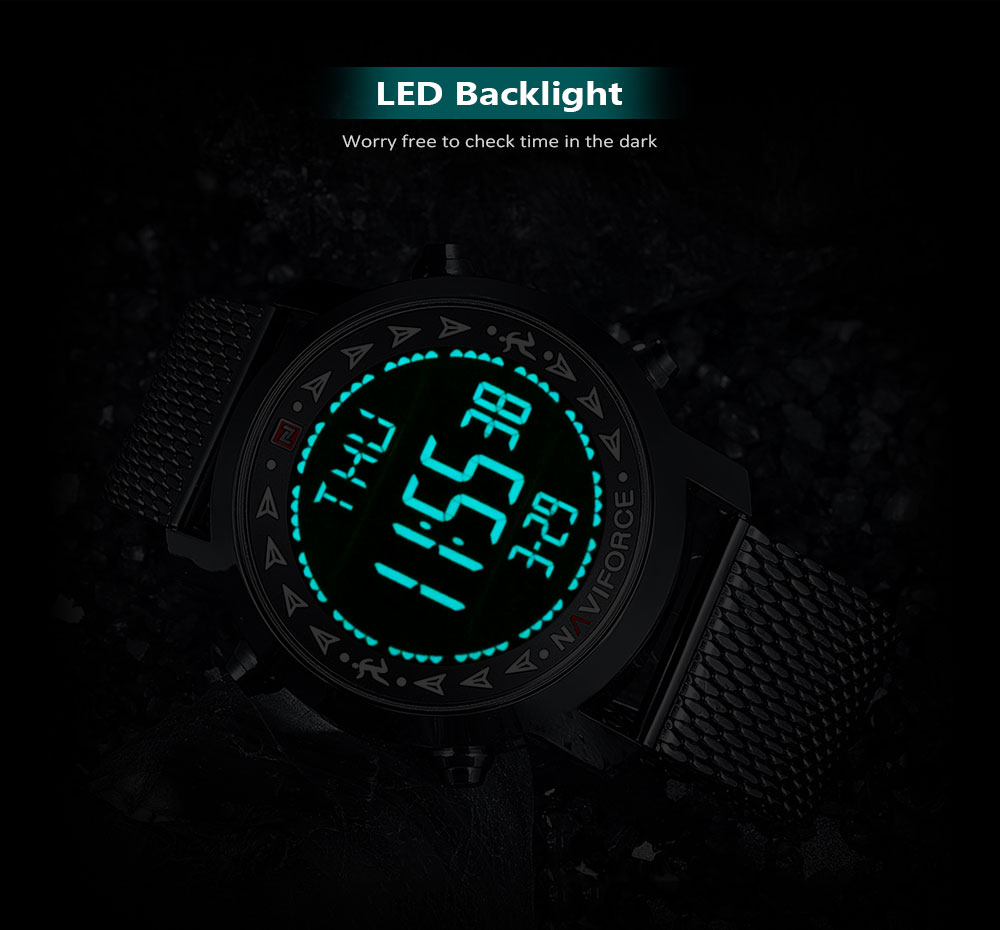 NAVIFORCE 9130 Male Digital Watch Stopwatch Wire Belt Backlight Calender Display Wristwatch for Men