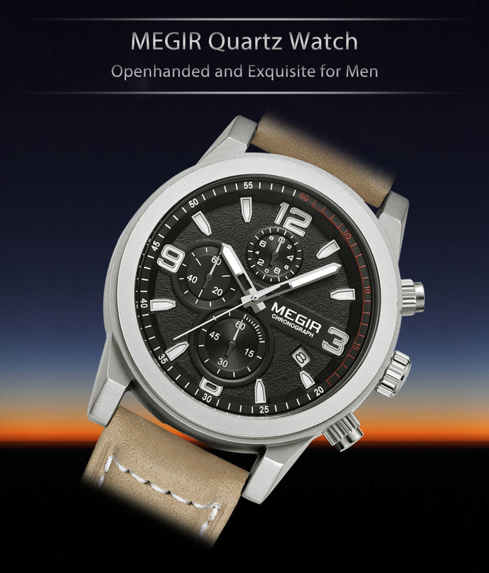 MEGIR M2026 Men Quartz Watch Working Sub-dial Luminous Date Display Wristwatch