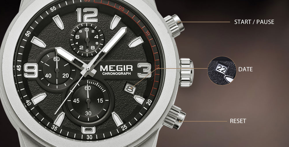 MEGIR M2026 Men Quartz Watch Working Sub-dial Luminous Date Display Wristwatch