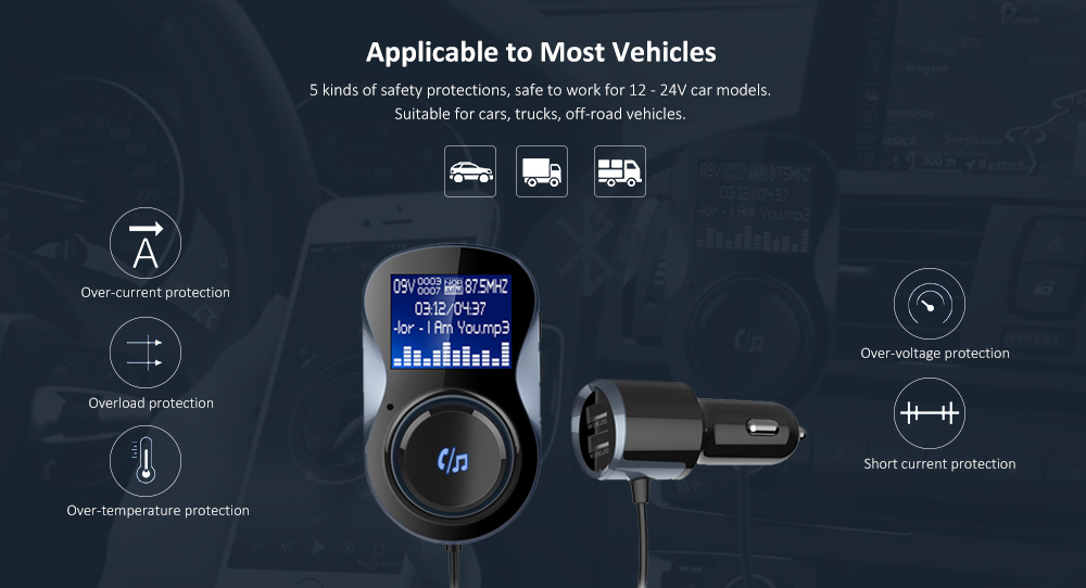 SpedCrd BC30 Bluetooth Car MP3 Player Dual USB Charger FM Transmitter
