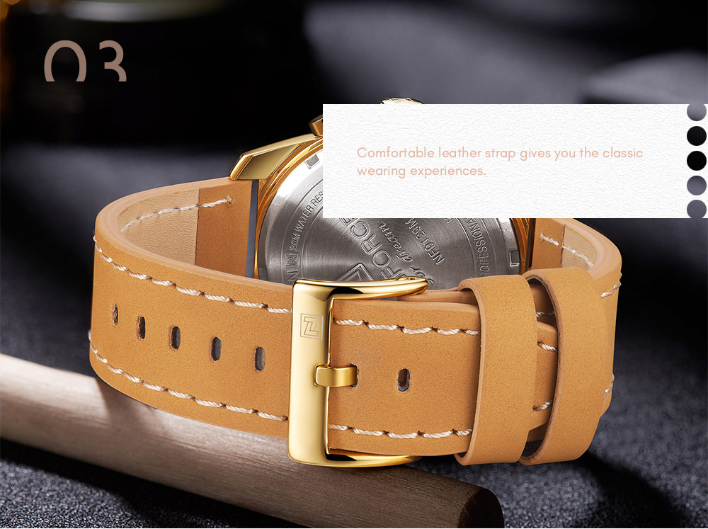 NAVIFORCE 9129 Male Quartz Watch Six Pointers Week Date Display Imitated Mechanical Dial Wristwatch for Men