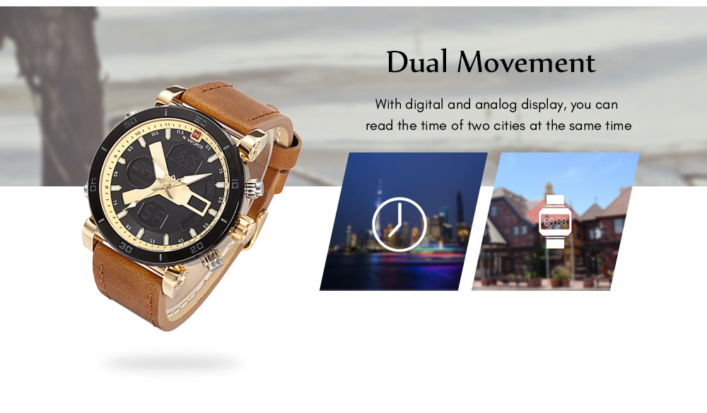 Naviforce 9132 Male Dual Movt Watch Luminous Calender Display for Men