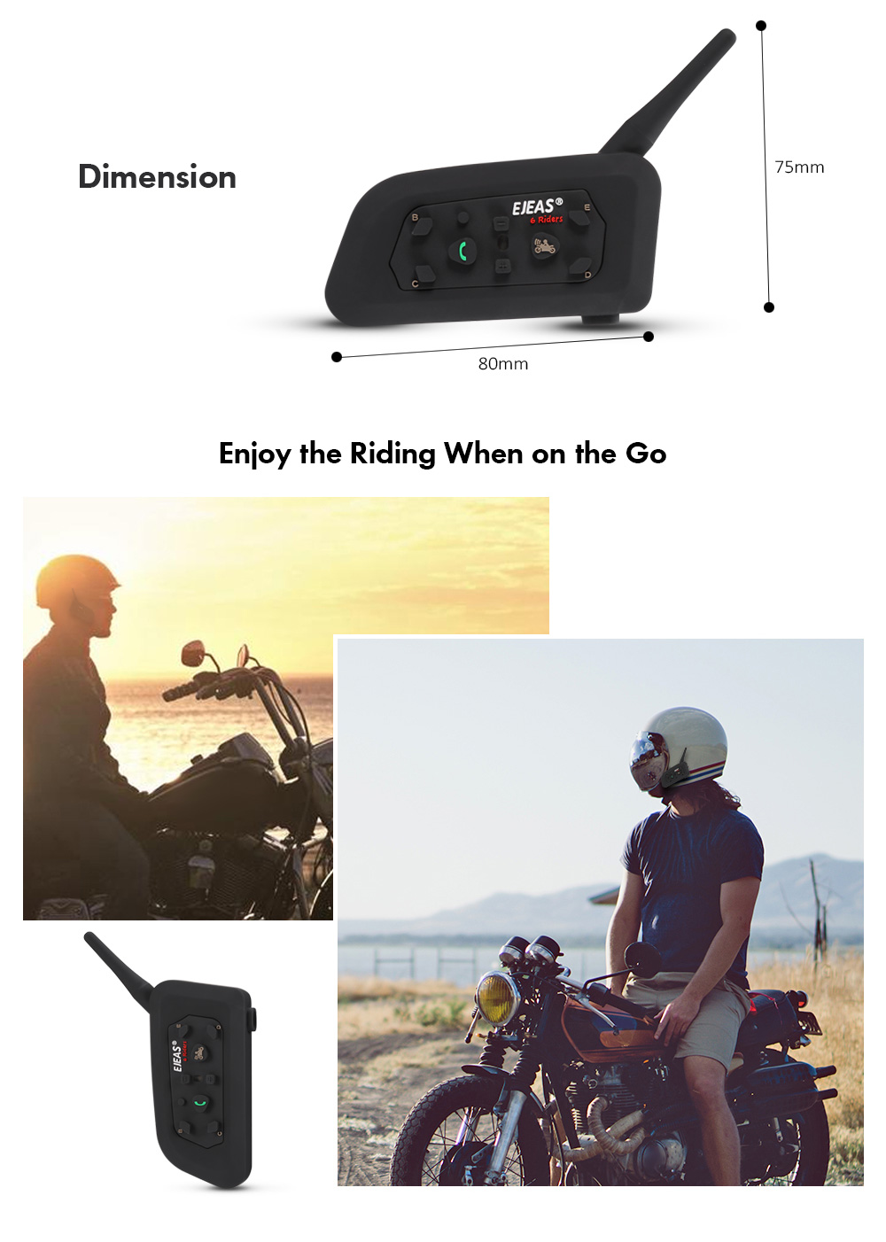 EJEAS V6 Pro Motorcycle 240M Bluetooth 3.0 Helmet Interphone Intercom System
