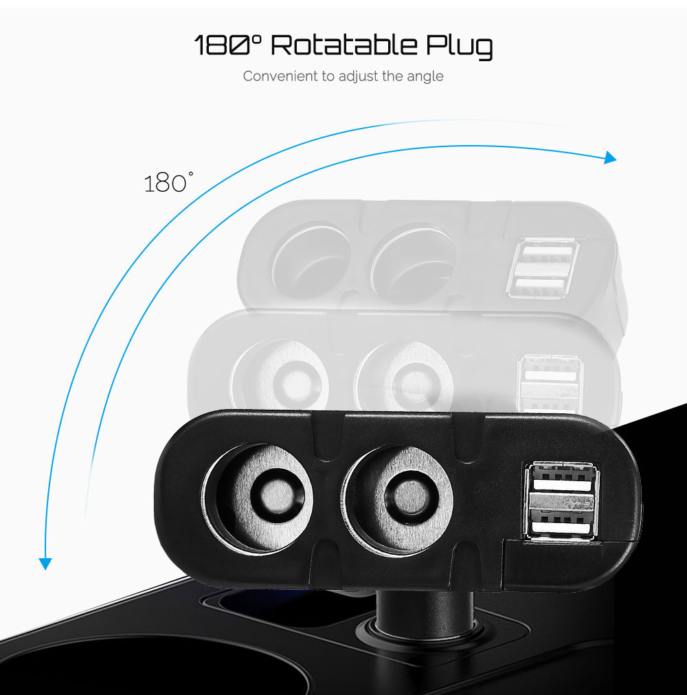 Car Multifunctional 2 Sockets Cigarette Lighter with 2 USB Charging Ports
