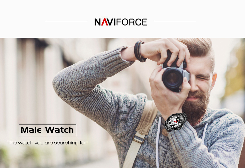 NAVIFORCE 9113 Male Quartz Watch 6 Pointers Stainless Steel Strap Wristwatch