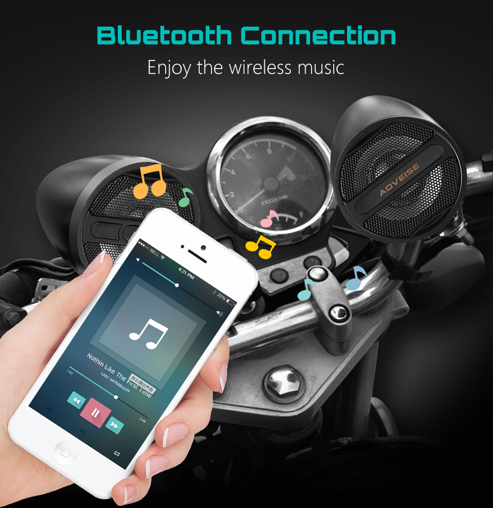 AOVEISE MT473 12V Motorcycle MP3 Audio Player Bluetooth Speakers FM Tuner