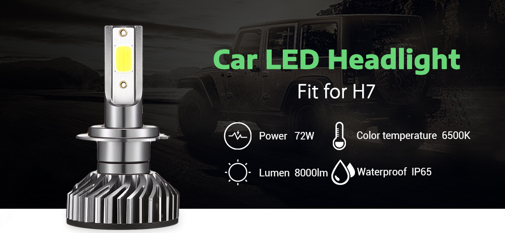 EV8 H7 Car DOB LED Headlight 72W 8000LM 6500K Front Lamp