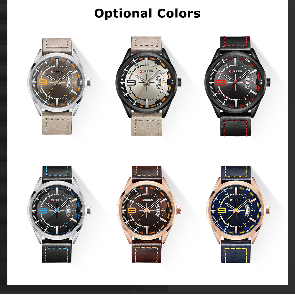 Curren 8295 Male Quartz Movement Watch Leather Strap Date Display Wristwatch