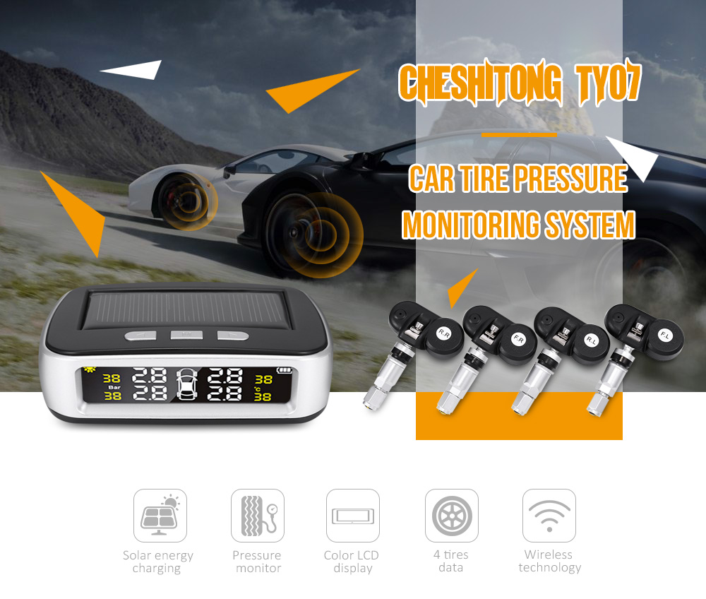 CHESHITONG TY07 Car TPMS Solar Powered Tire Pressure Monitoring System