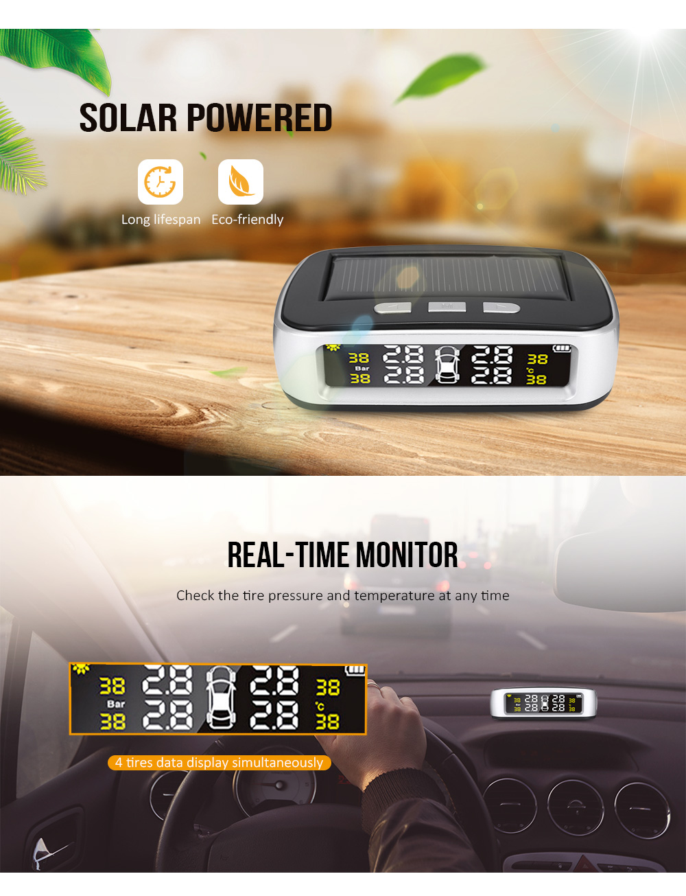 CHESHITONG TY07 Car TPMS Solar Powered Tire Pressure Monitoring System