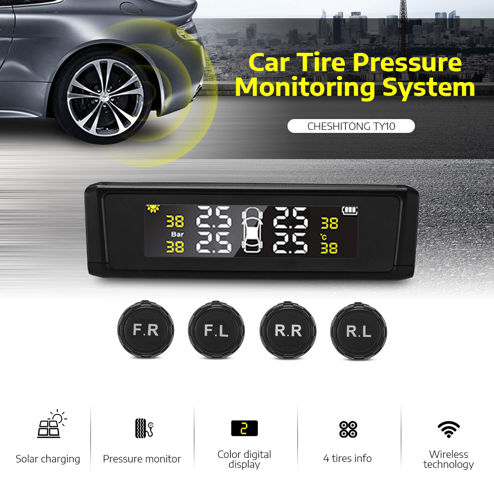 CHESHITONG TY10 Car TPMS Solar Powered Tire Pressure Monitoring System