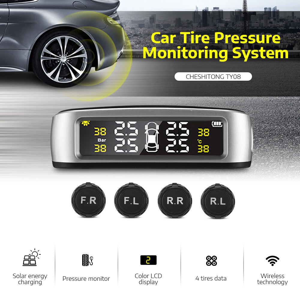 CHESHITONG TY08 Car TPMS Solar Powered Tire Pressure Monitoring System