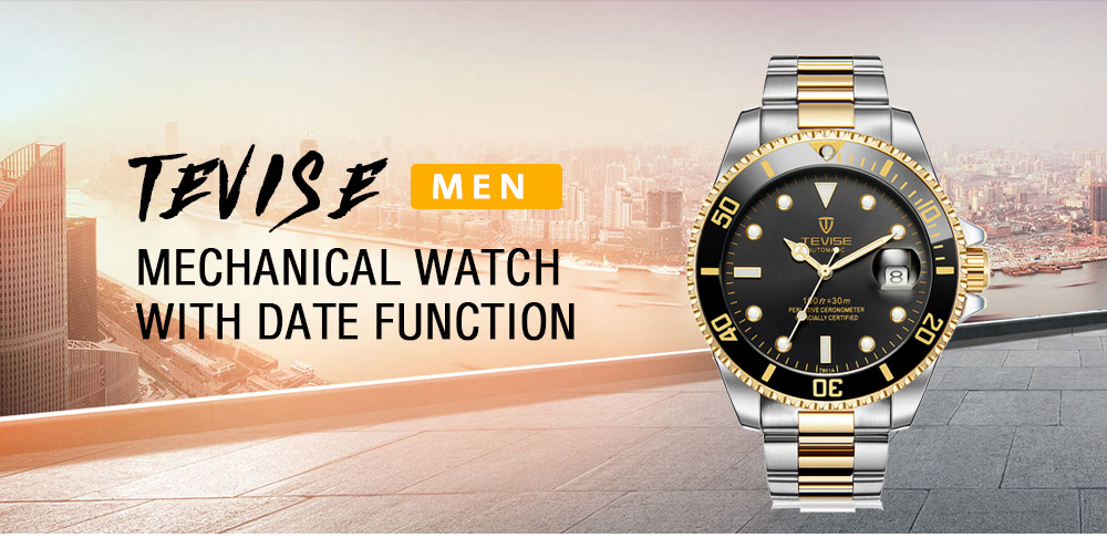 TEVISE T801A Stainless Steel Strap Men Mechanical Watch with Date Function