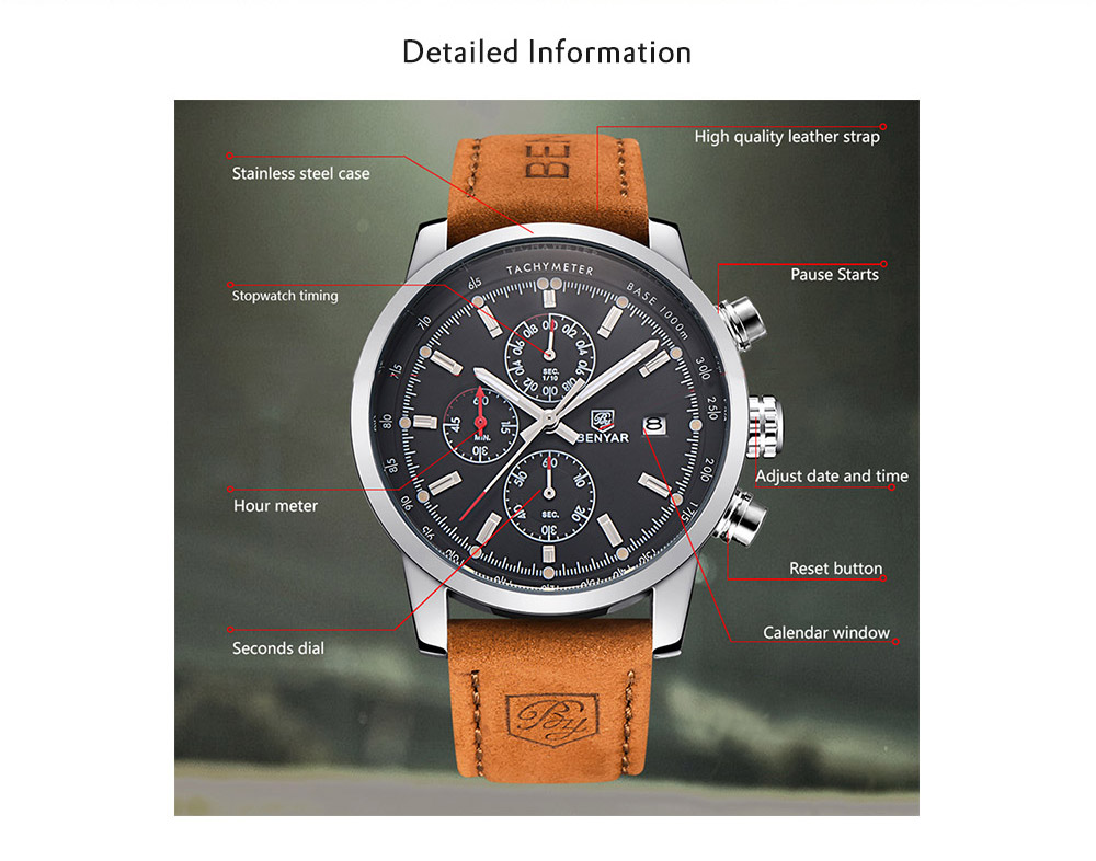 BENYAR Fashion Chronograph Sport Mens Top Brand Luxury Quartz Watch