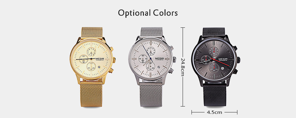 MEGIR M2011 Men Fashion Quartz Watch Luminous Pointer Calendar Chronograph Wristwatch