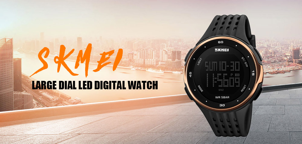 SKMEI Large Dial LED Digital Waterproof Alarm Calendar Fashion Casual Watch