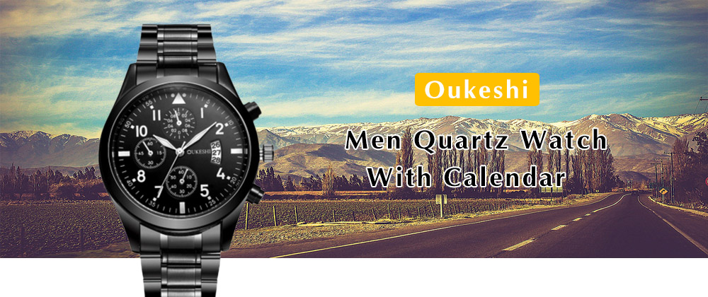 Oukeshi Men Fashion Stainless Steel Band Sports Watch with Calendar