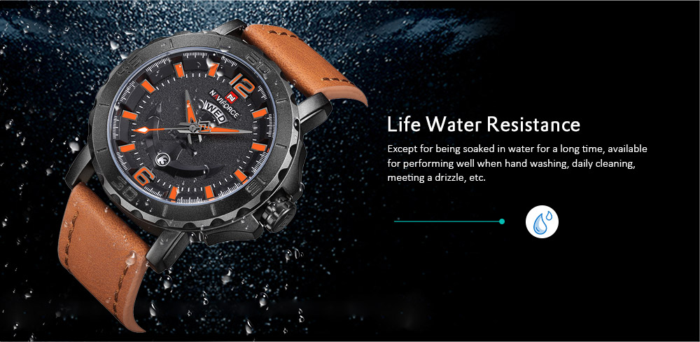 Naviforce Leather Strap Sports Watches Men Quartz Clock Military Wrist Design