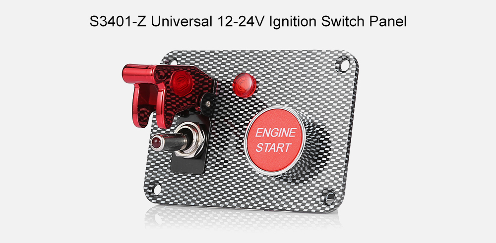 S3401 - Z Universal 12 - 24V Ignition Switch Panel Car Engine Start Push Button with Red LED Light Toggle