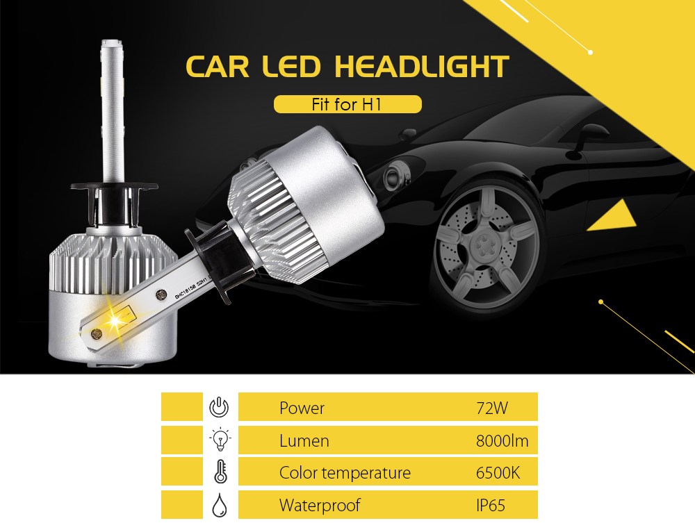 2PCS S2 - CSP H1 Car LED Headlight 72W 8000lm 6500K Front Light