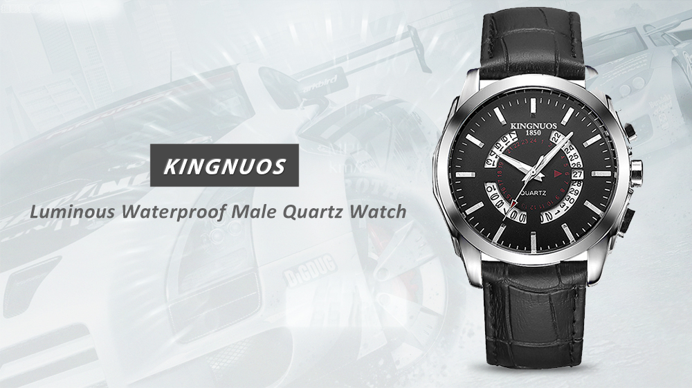 KINGNUOS 1850 Luminous Waterproof Male Quartz Watch - Black - 3993835612