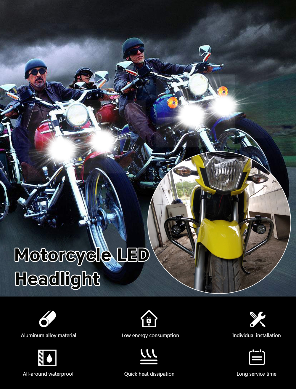 CS - 738A2 Motorcycle LED Headlight 9 Lamp Bead 45W Front Light