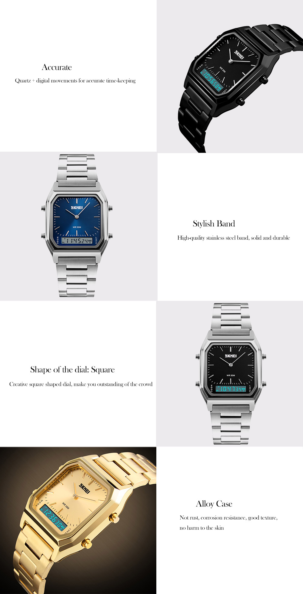 SKMEI Men Fashion Casual Quartz Digital Dual Time Sports Watch