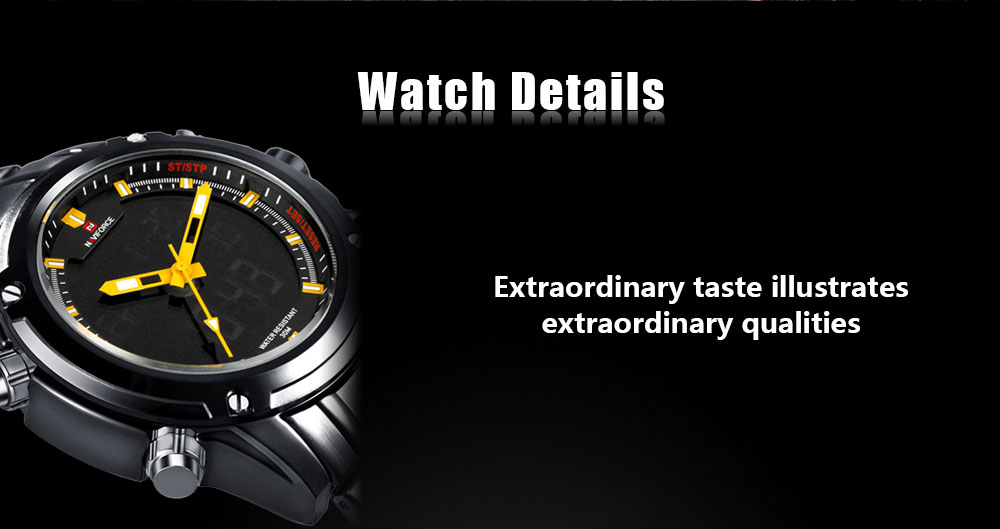 NAVIFORCE NF9050 Dual Movt Men Quarz Watch Analog Digital LED Wristwatch Calendar Watches Stainless Steel Strap