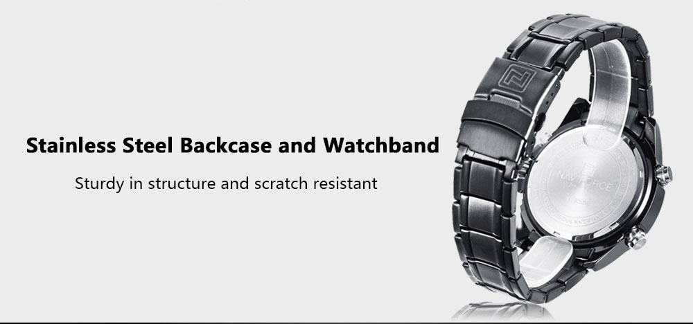 NAVIFORCE NF9050 Dual Movt Men Quarz Watch Analog Digital LED Wristwatch Calendar Watches Stainless Steel Strap