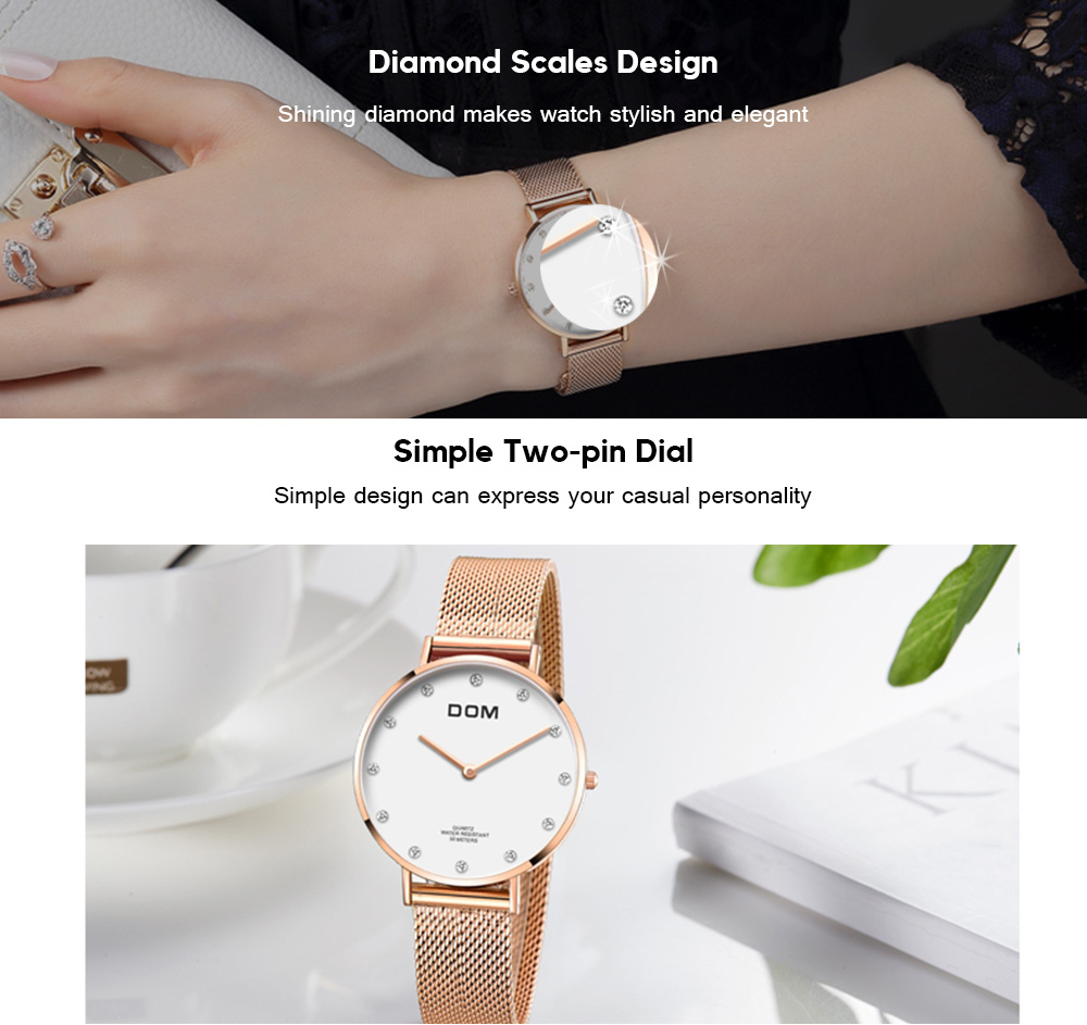 DOM G - 36G - 7M Fashion Diamond Dial Stainless Steel Mesh Strap Women Quartz Watch