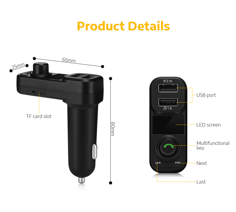 BT53 Car Bluetooth MP3 Player Wireless FM Transmitter Dual USB Hands-free Call Voltage Detection