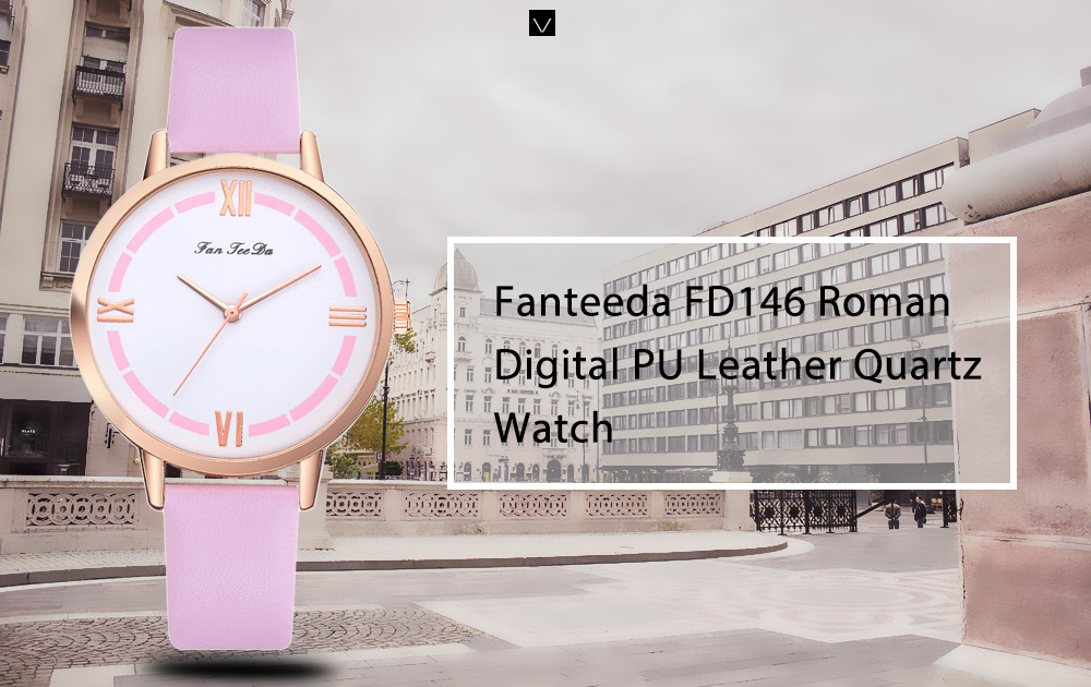 Fanteeda FD146 Roman Digital PU Leather Quartz Watch