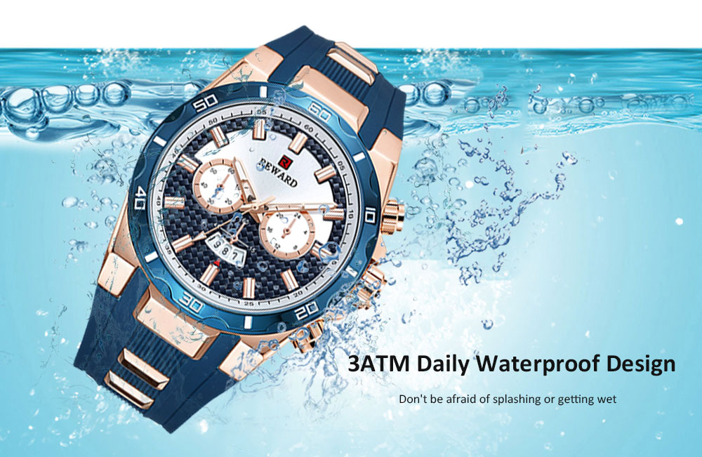 REWARD RD63093M Men's Tape Calendar Waterproof Quartz Watch with Case