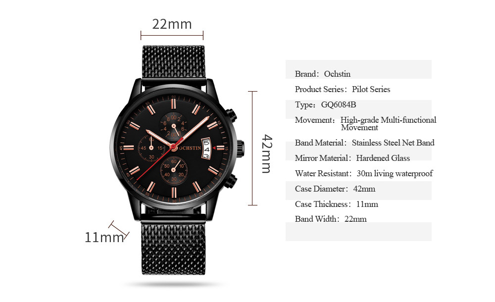 OCHSTIN 6084B Men's Fashion Casual Multi-Function Quartz Watch with Box