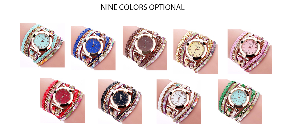 B0997 Women Fashion Bohemian Quartz Leather Weave Bracelet Watch
