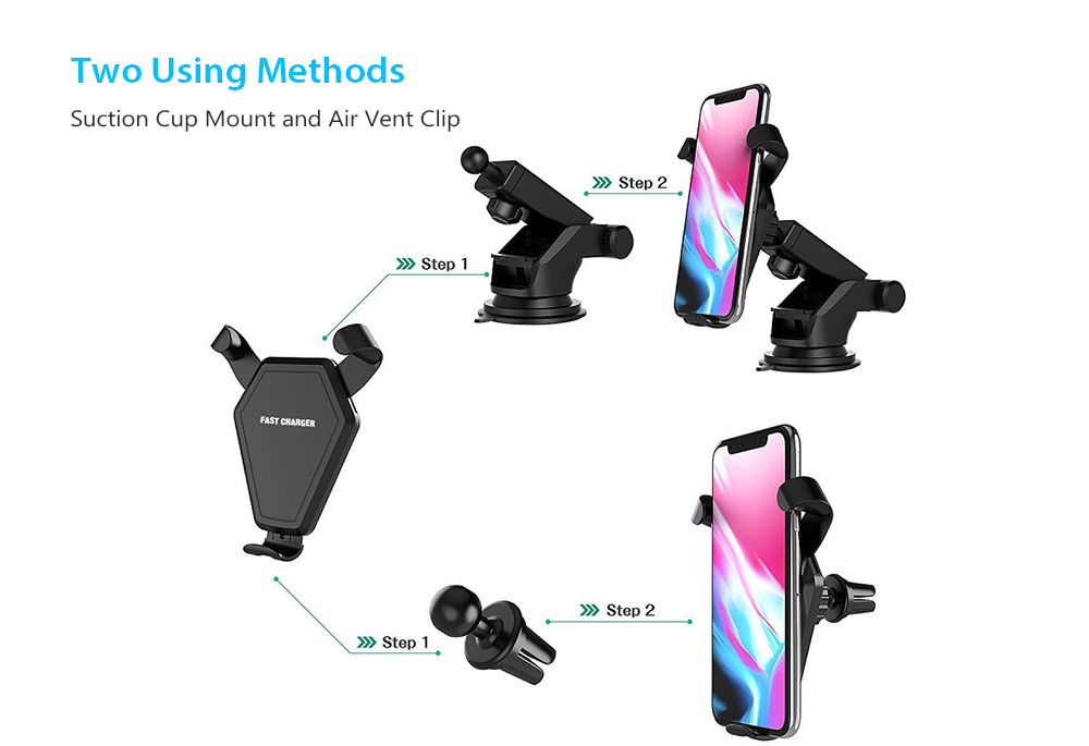 Universal Wireless Qi Fast Charging Car Charger Air Vent Phone Holder Gravity Mount