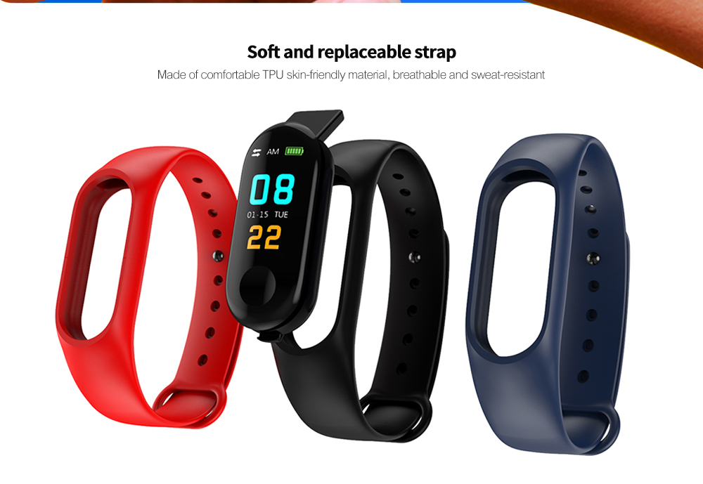 M3PLUS 0.96 inches Smart Bracelet Bluetooth 4.0 Heart Rate Monitoring Blood Pressure Functions