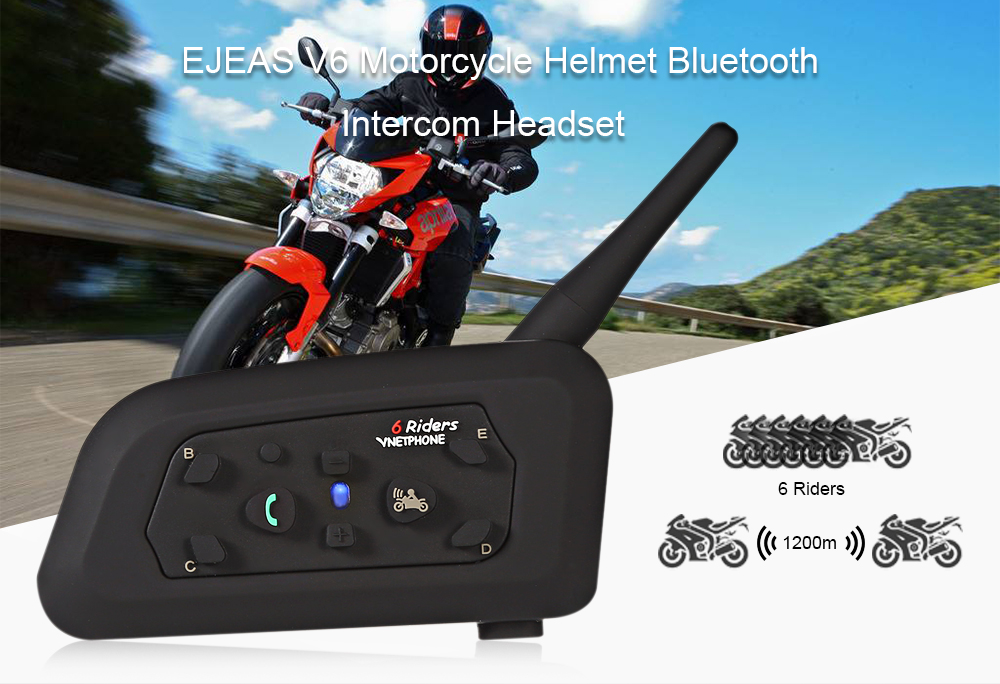 VNETPHONE V6 Motorcycle Helmet Full-duplex Bluetooth Intercom Headset